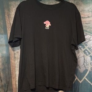 H & M Black T-Shirt with Pink Mushroom Design